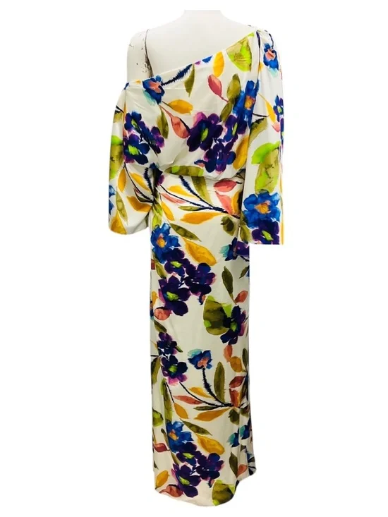 RAMY BROOK IVORY FLORAL PRINTED SILK OFF THE SHOULDER MAXI DRESS - Picture 3 of 4
